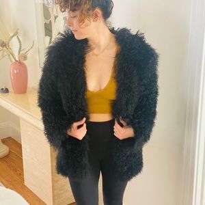 Tart Collections - 100% Mongolian lamb black fur coat